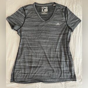 Adidas Women's Striped Gray V-Neck Tee